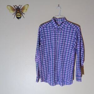 Izod Men's Purple and Blue Checkered Dress Shirt 17, 34-35